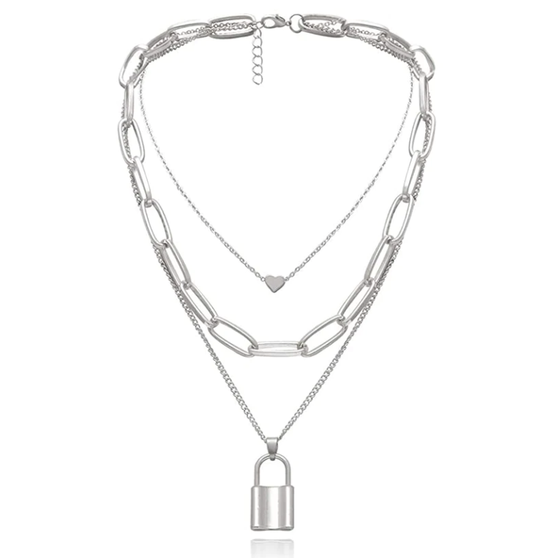 Daily Wear Silver Layered Heart and Lock Pendant