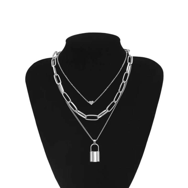 Daily Wear Silver Layered Heart and Lock Pendant - Abdesignsjewellery