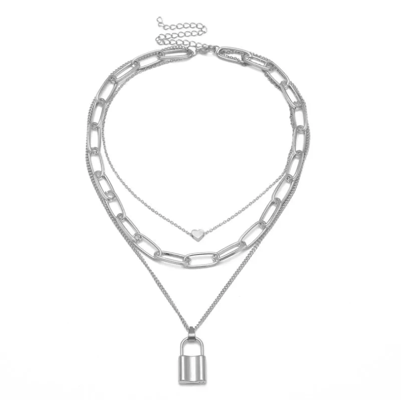 Daily Wear Silver Layered Heart and Lock Pendant - Abdesignsjewellery
