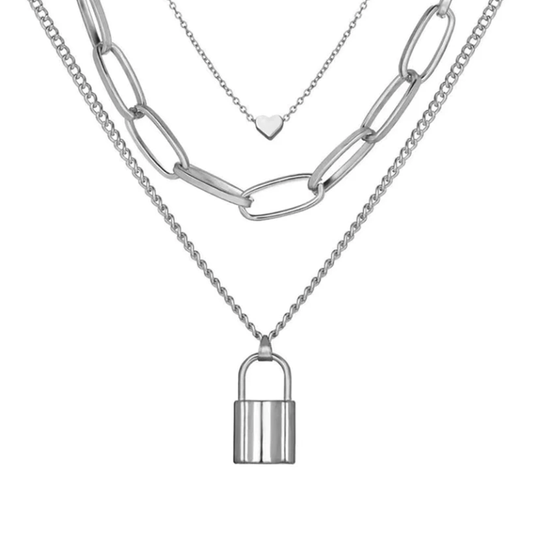 Daily Wear Silver Layered Heart and Lock Pendant - Abdesignsjewellery
