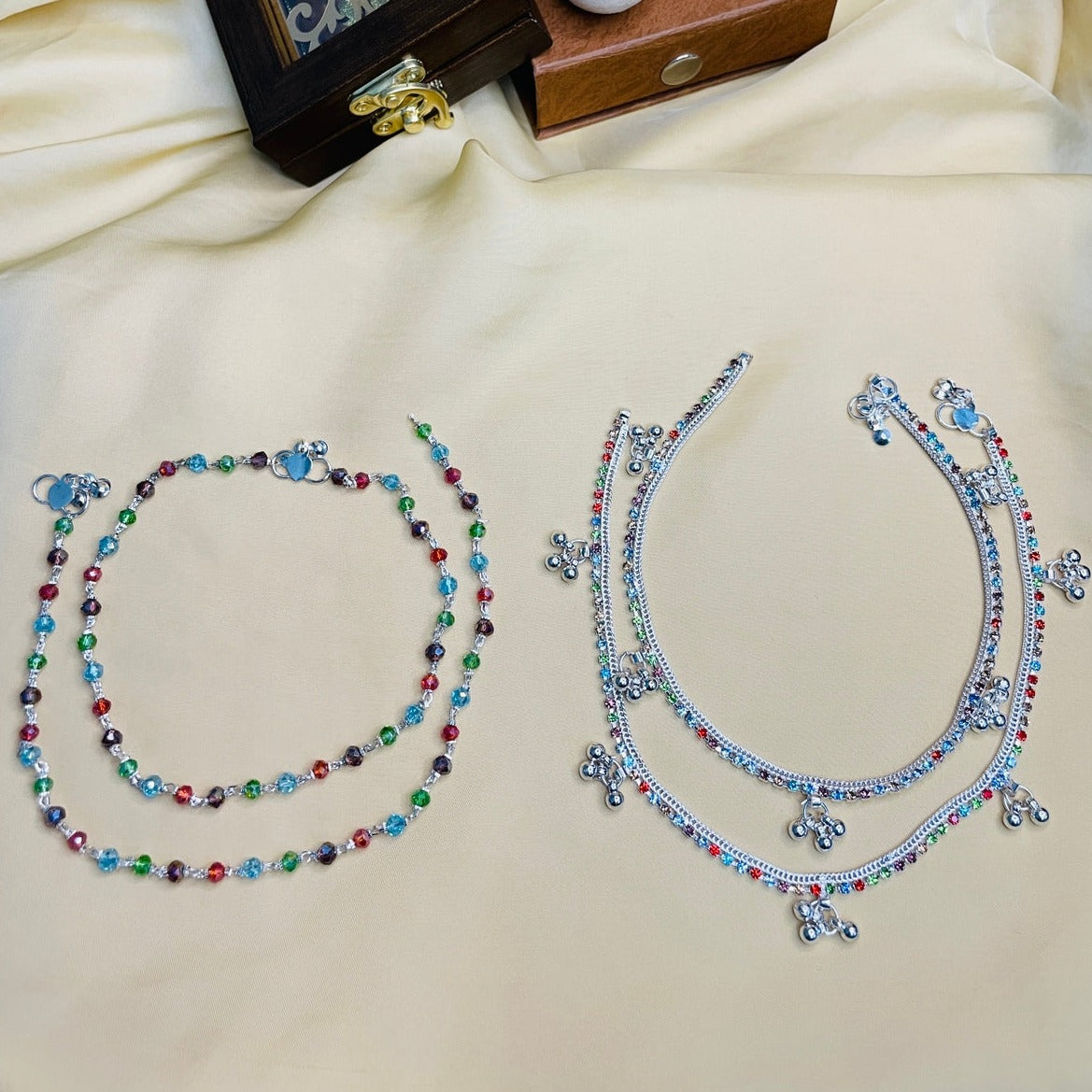 Multi Colour Silver Anklet Combo - Abdesignsjewellery
