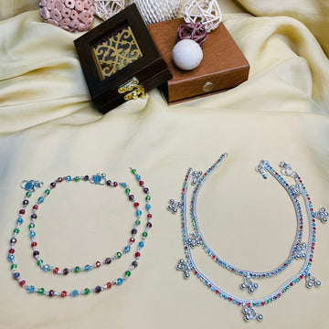 Multi Colour Silver Anklet Combo - Abdesignsjewellery