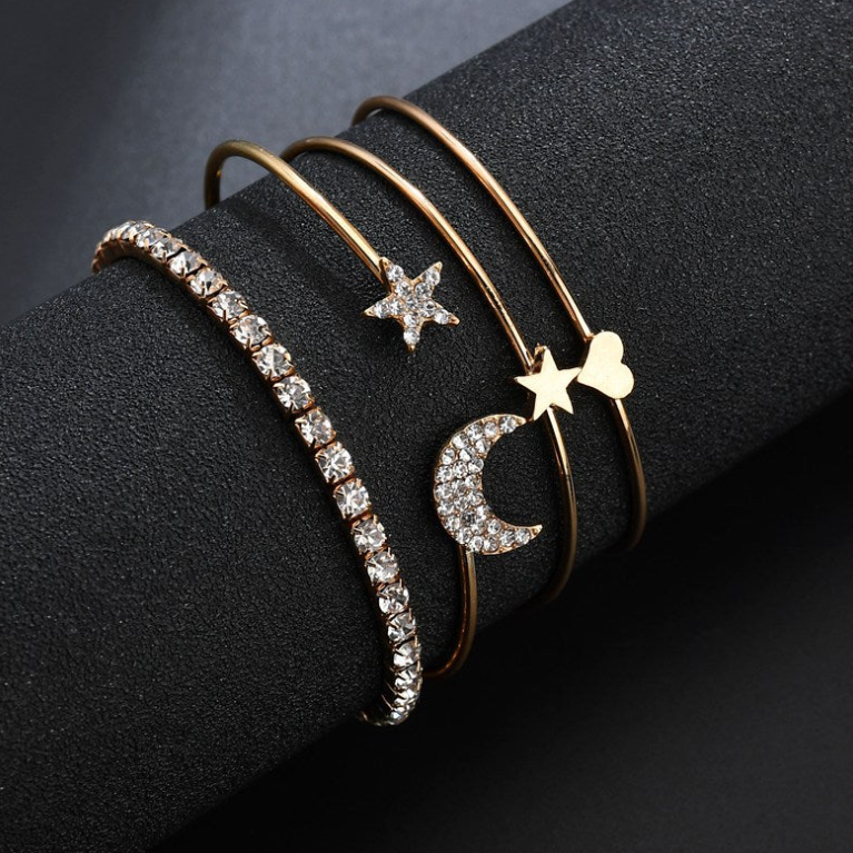 Studded Moon Star Heart Combo of 4 Bracelets