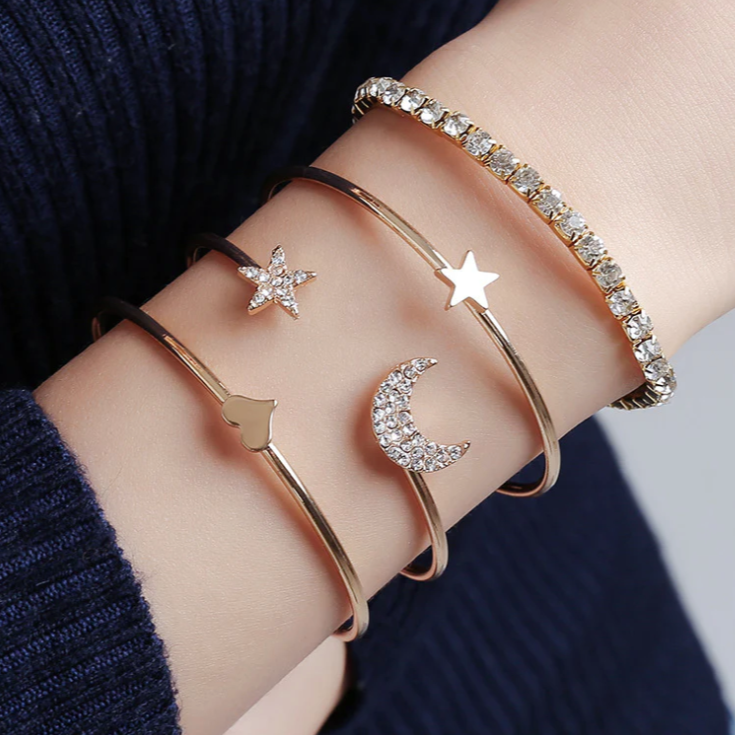 Studded Moon Star Heart Combo of 4 Bracelets - bracelet by Abdesigns Jewellery