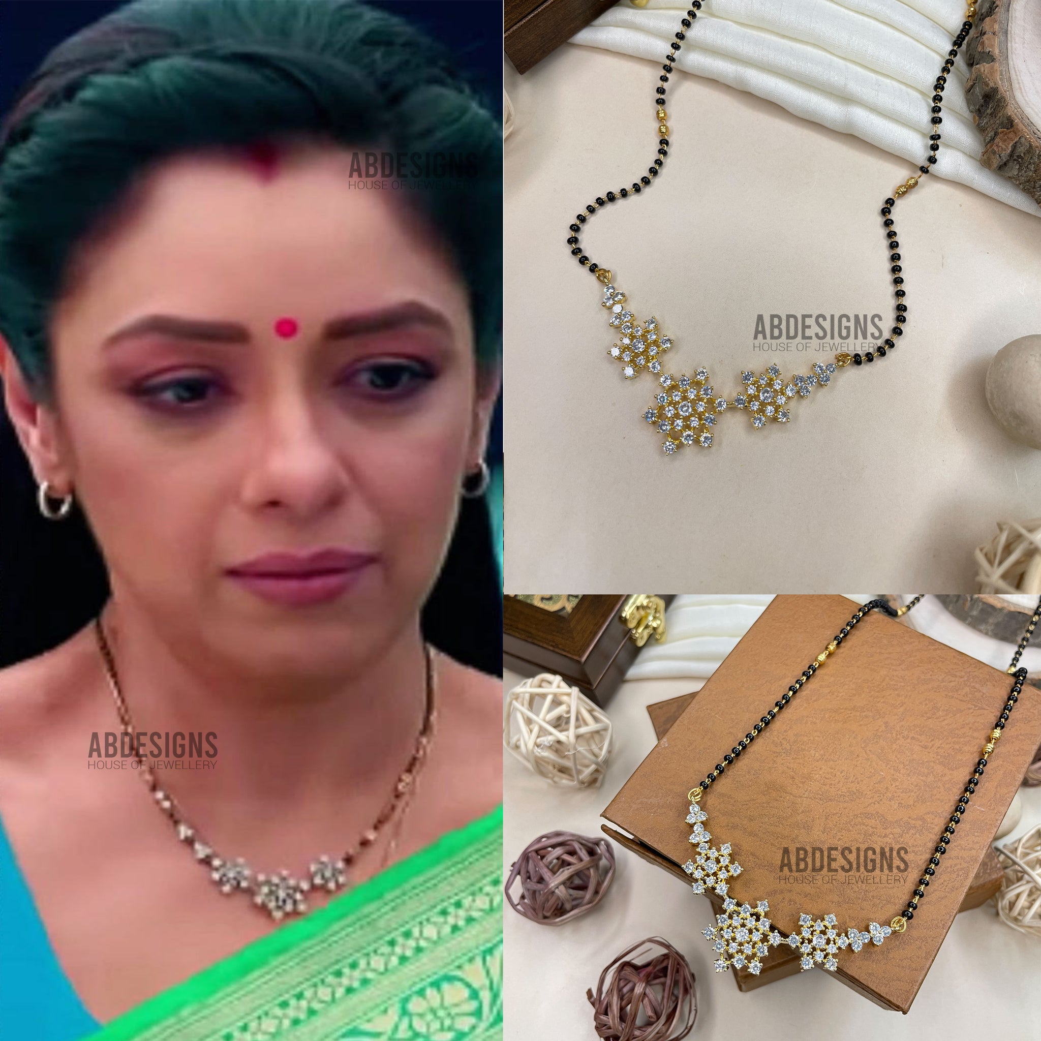 Rupali Ganguly Inspired From Anupamaa Gold Plated Diamond Flower Mangalsutra
