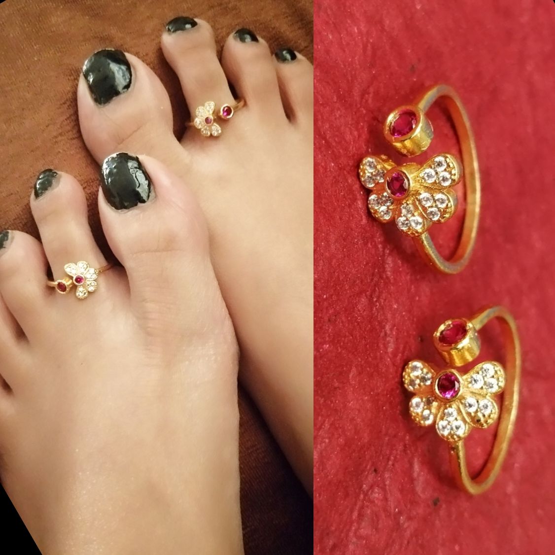 Pretty Petel Shape Gold Toe Rings - Abdesignsjewellery