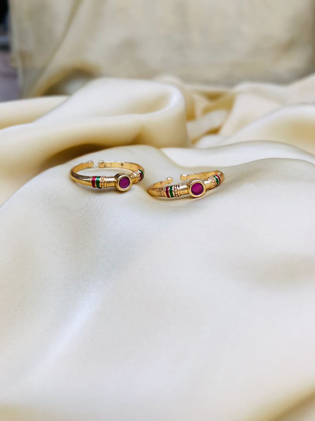 Round Pink Stone Gold Plated Toe Rings - Abdesignsjewellery