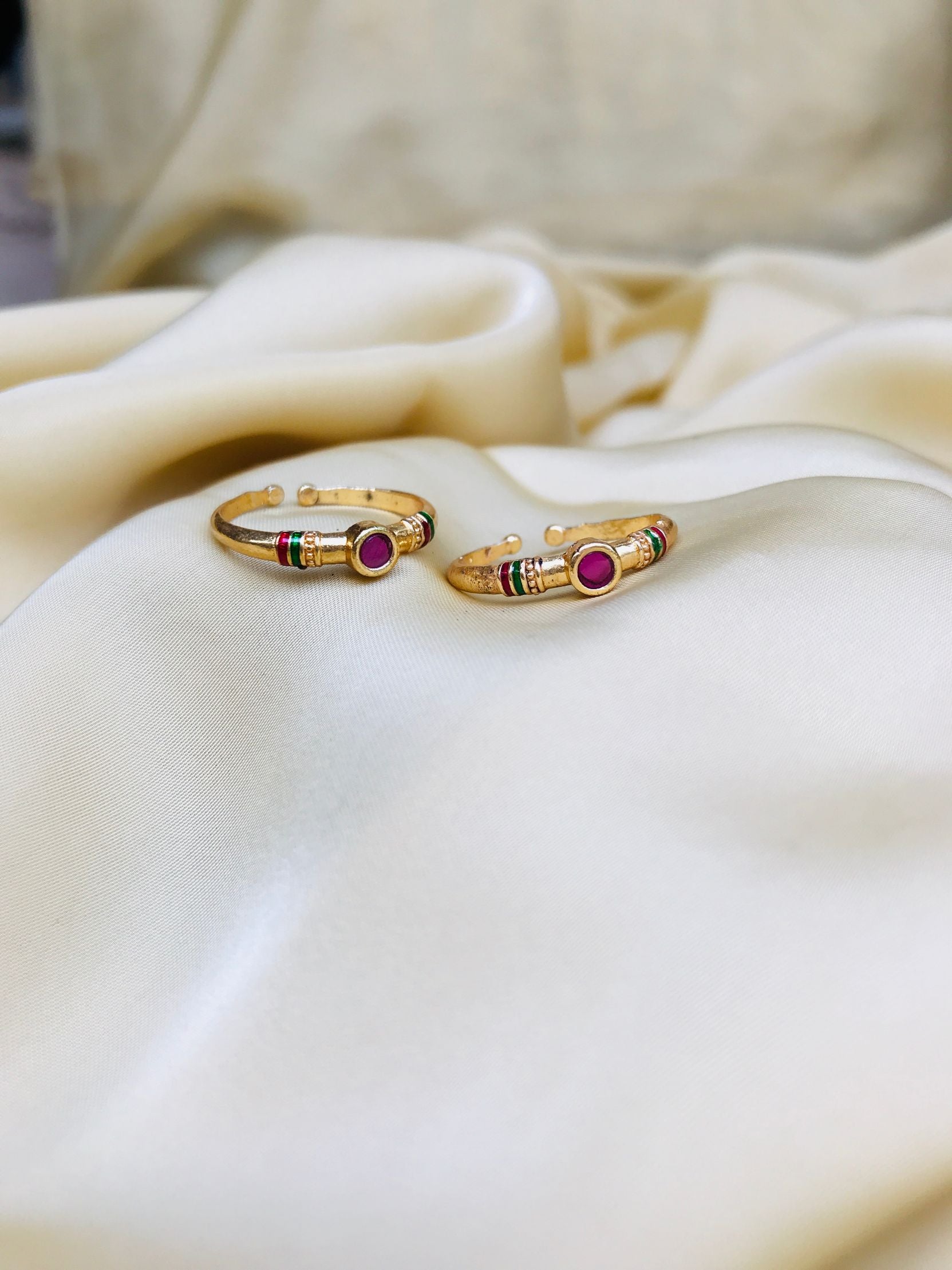 Round Pink Stone Gold Plated Toe Rings - Abdesignsjewellery