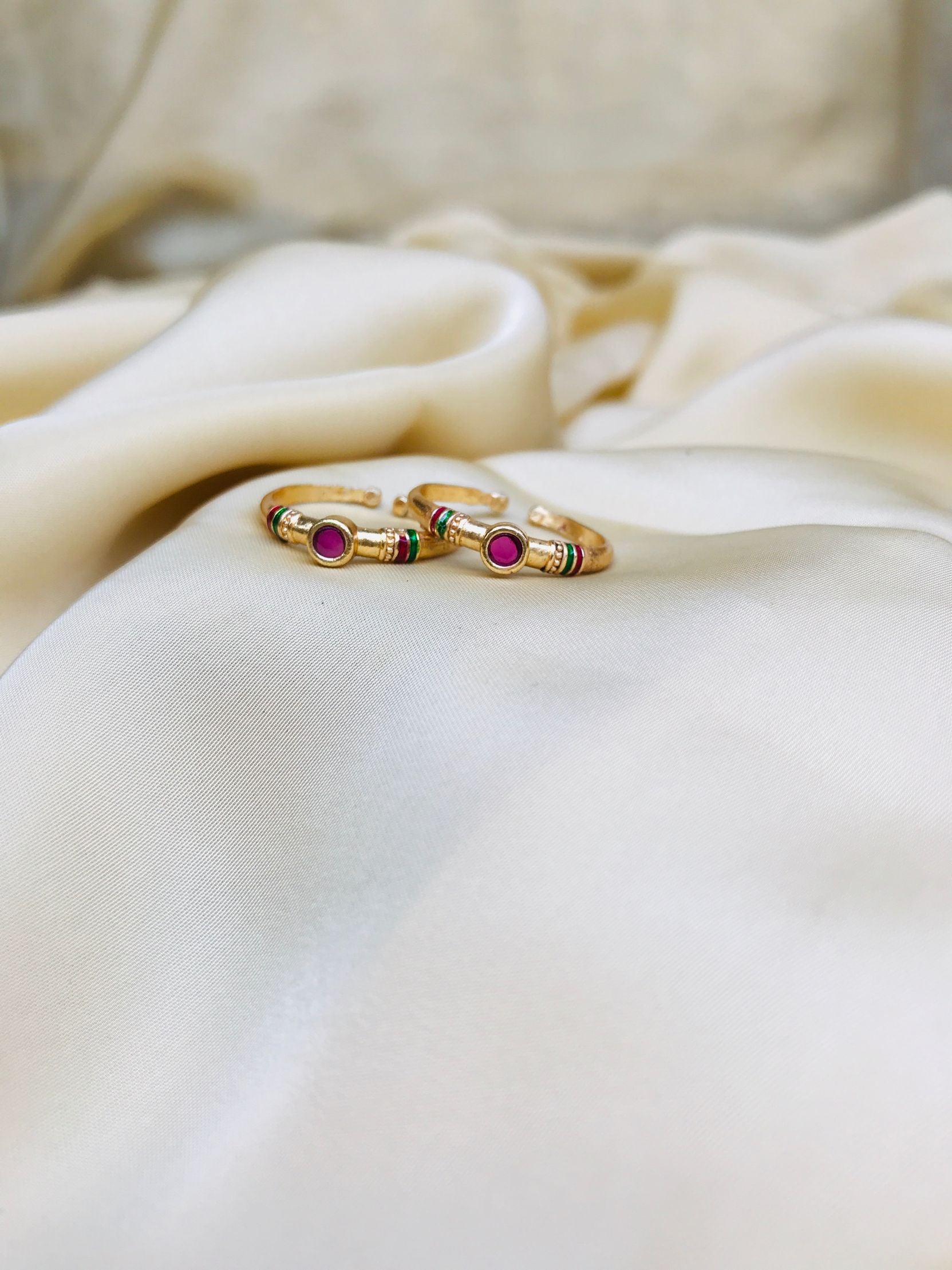 Round Pink Stone Gold Plated Toe Rings - Abdesignsjewellery