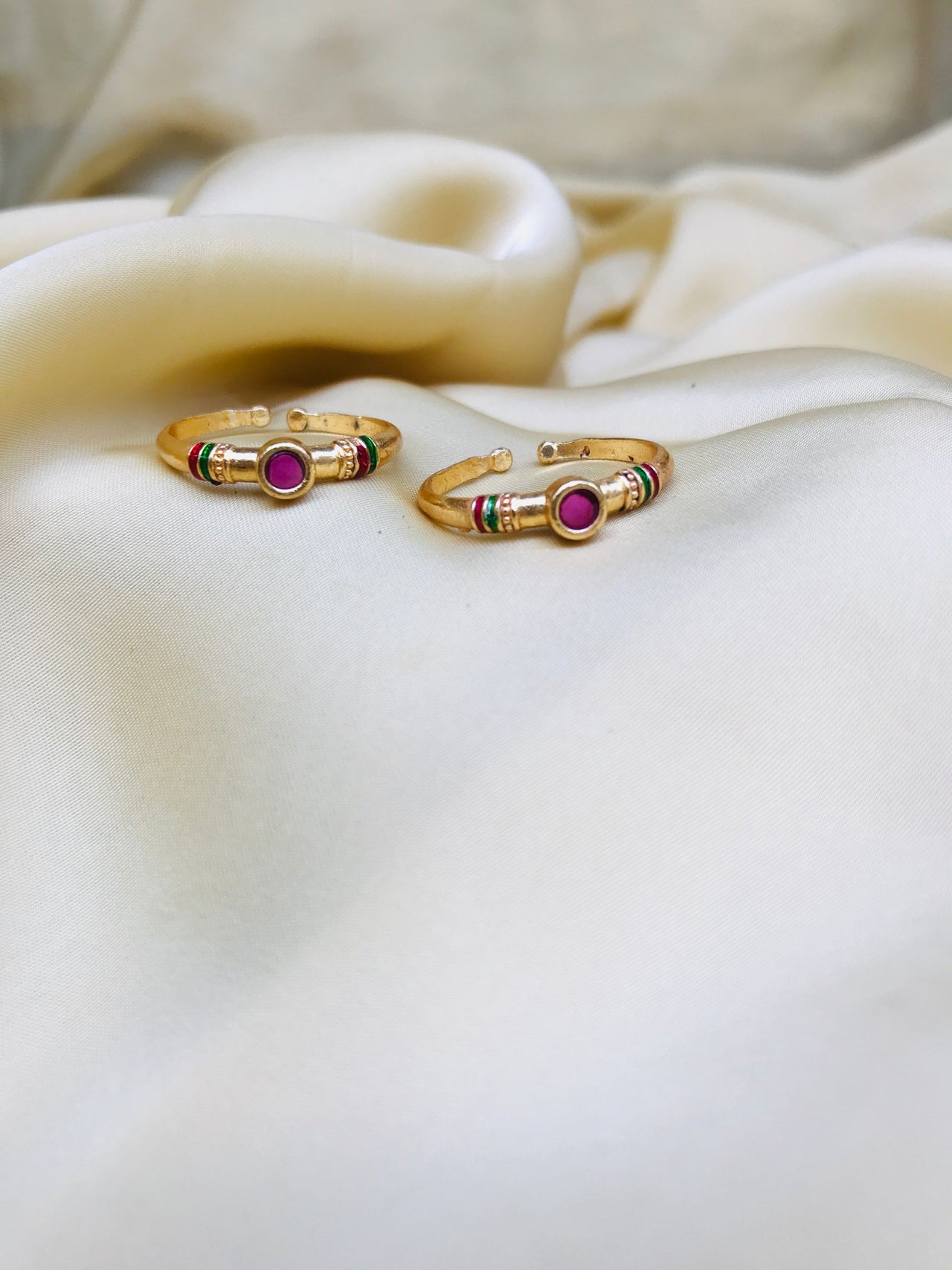 Round Pink Stone Gold Plated Toe Rings - Abdesignsjewellery