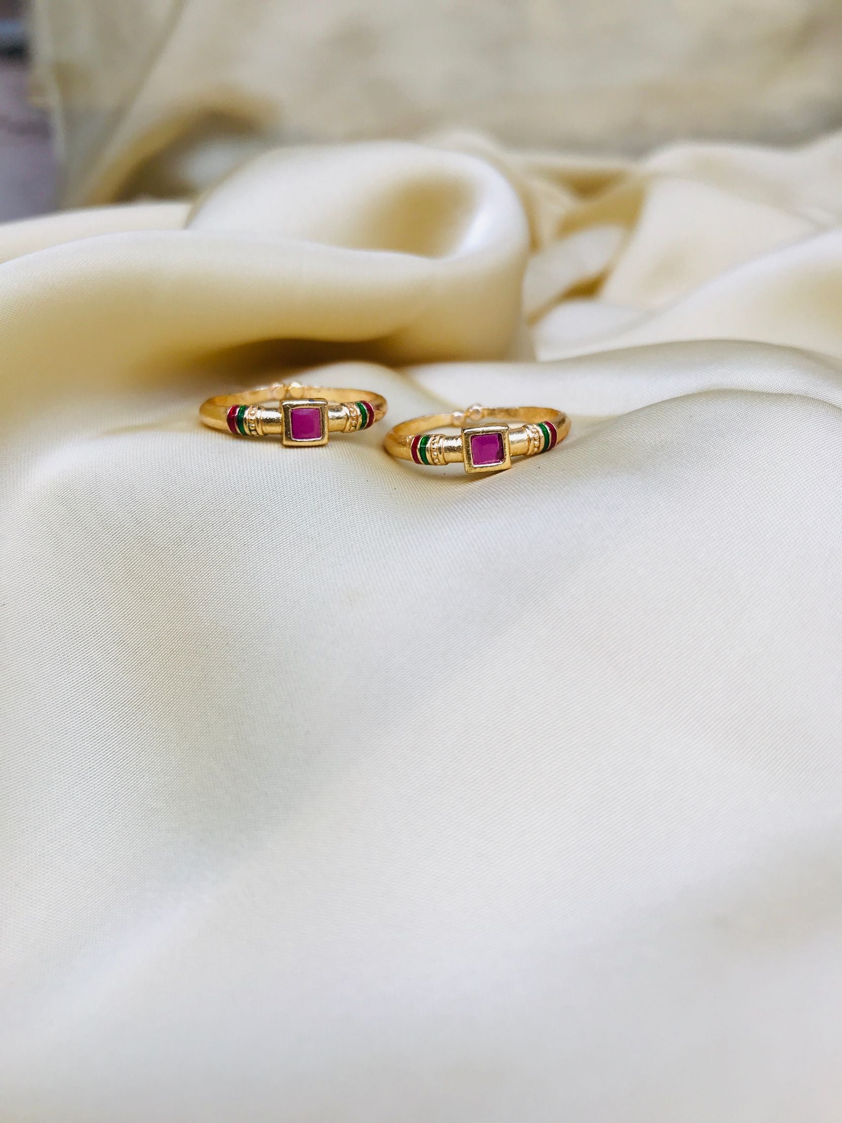 Pink Stone Gold Plated Toe Rings - Abdesignsjewellery