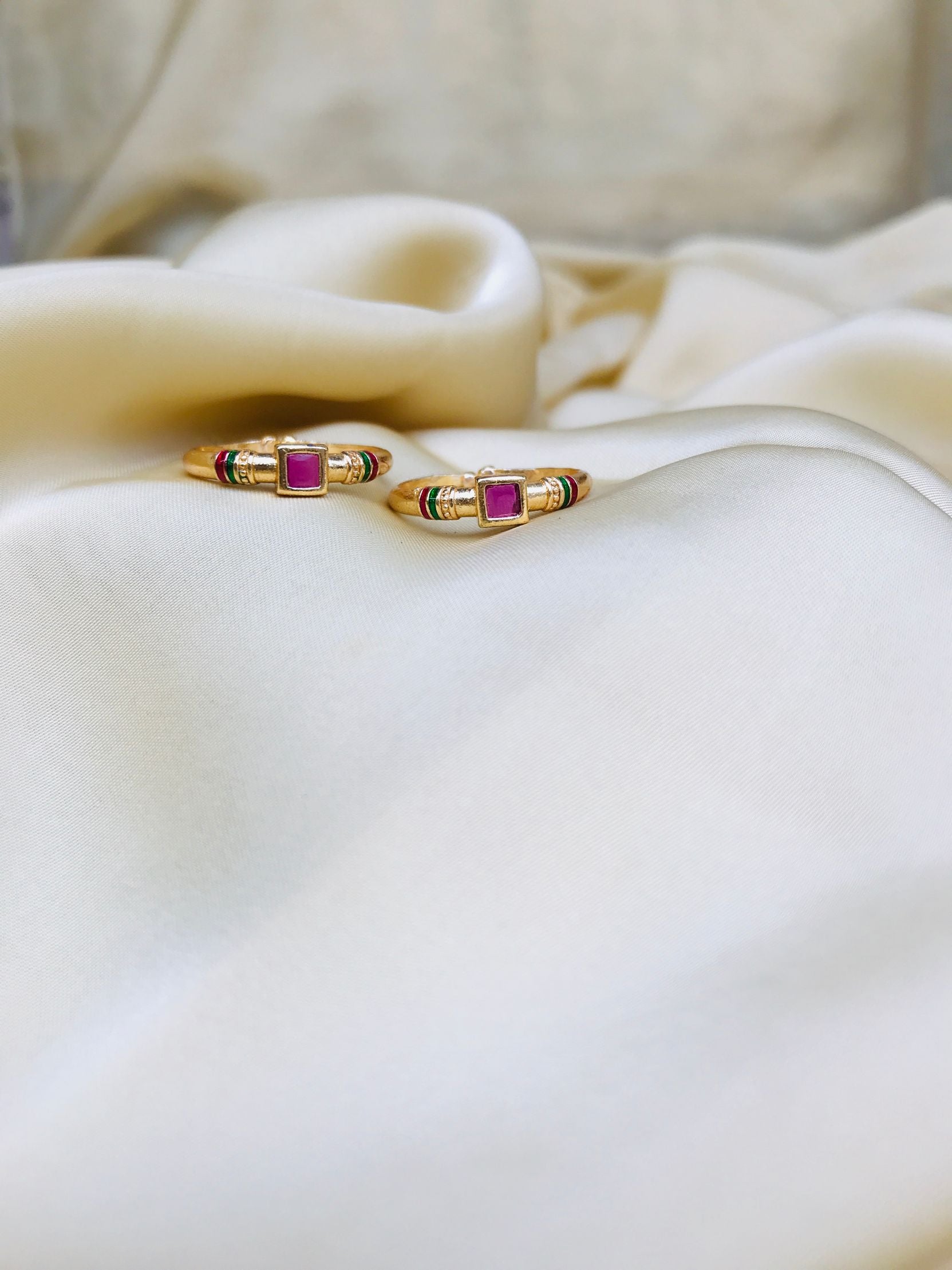 Pink Stone Gold Plated Toe Rings - Abdesignsjewellery