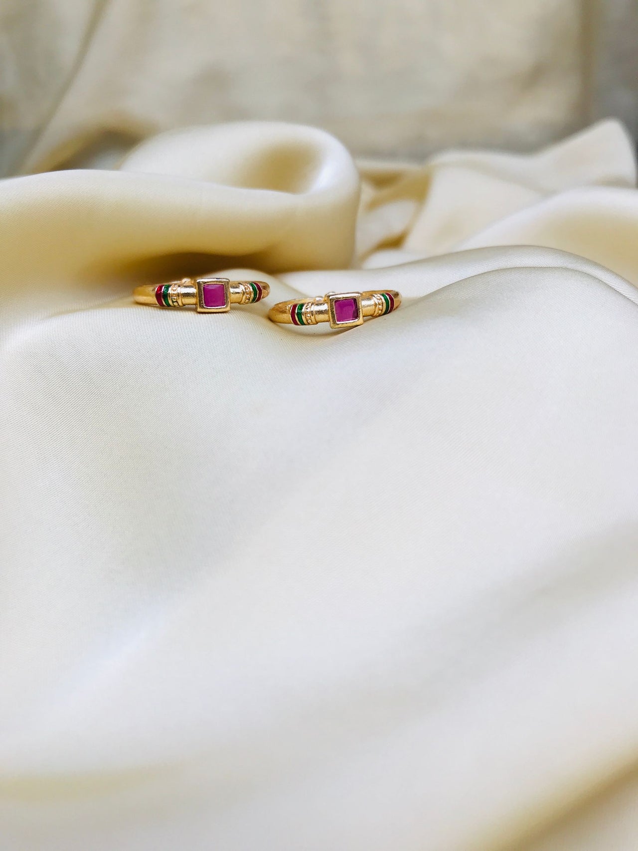 Pink Stone Gold Plated Toe Rings - Abdesignsjewellery
