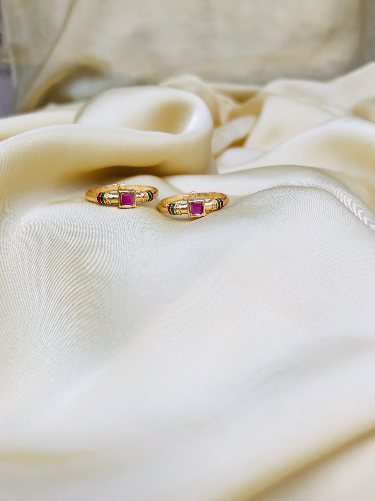 Pink Stone Gold Plated Toe Rings - Abdesignsjewellery