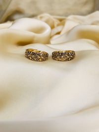 Thumbnail for Flower Pattern Gold Oxidised Toe Rings - Abdesignsjewellery