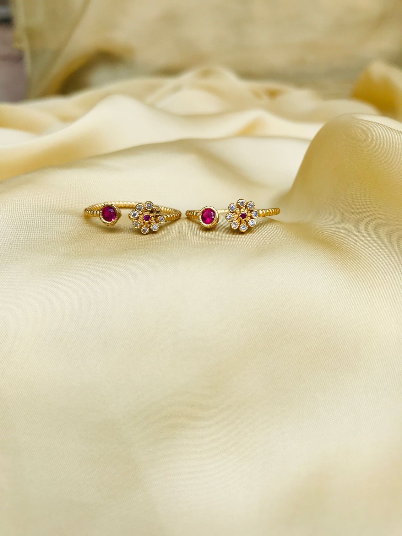 Gold Plated Pink Floral AD Stone Toe Rings - Abdesignsjewellery