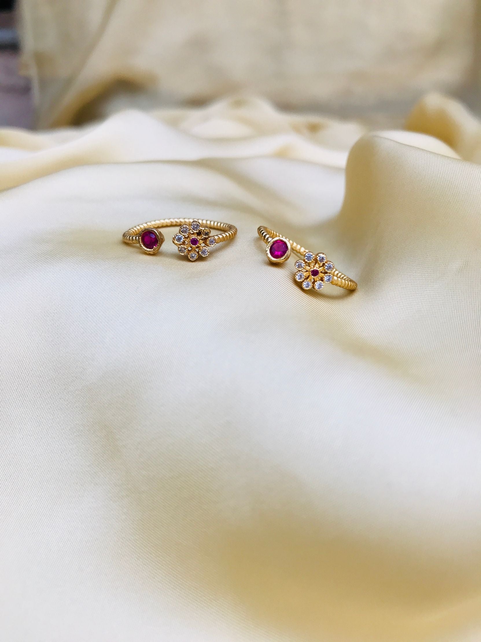 Gold Plated Pink Floral AD Stone Toe Rings - Abdesignsjewellery