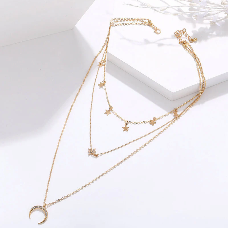 Daily Wear Triple Layered Stars Moon Pendant - Abdesignsjewellery