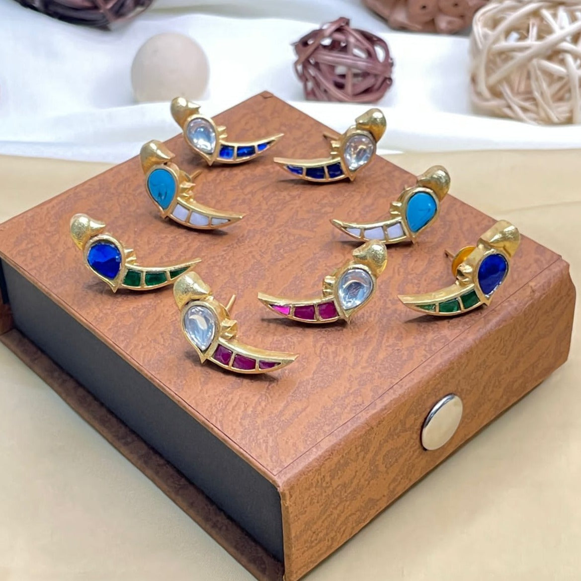 Vibrant Polki Parrot Gold Studs