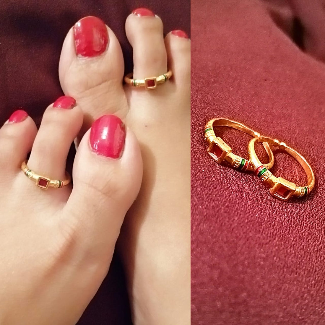 Pink Stone Gold Plated Toe Rings - Abdesignsjewellery