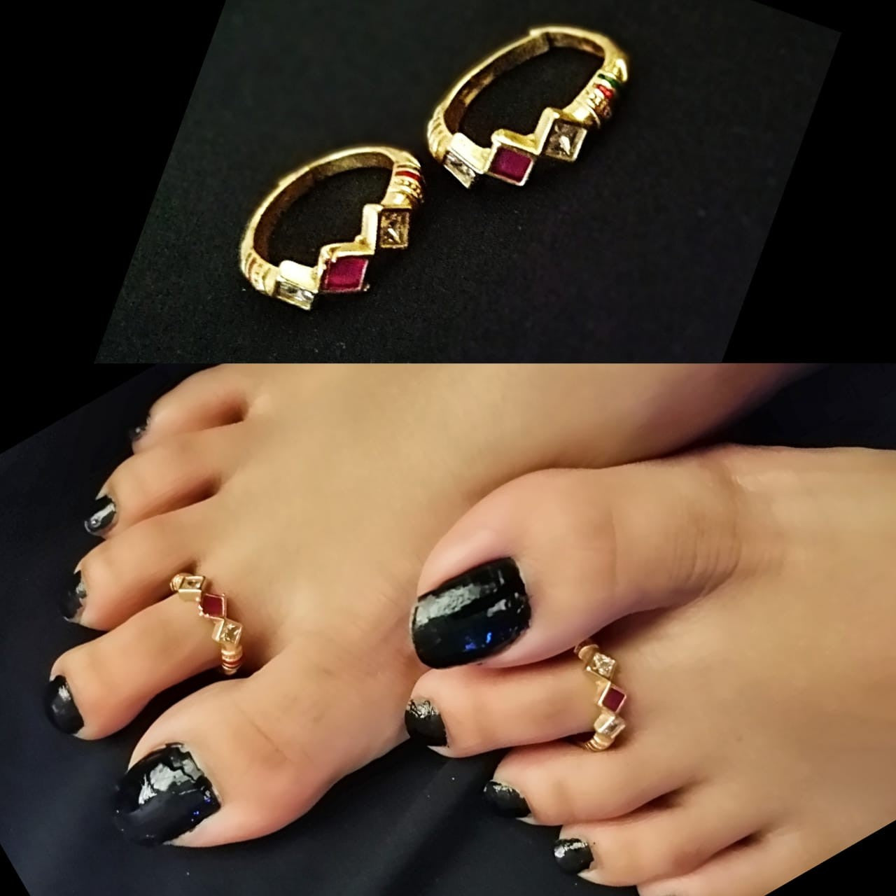 Multicolour Meenakari Stone Toe Rings - Abdesignsjewellery