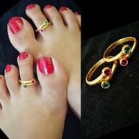 Thumbnail for Green & Pink Gold Oxidised Toe Rings - Abdesignsjewellery