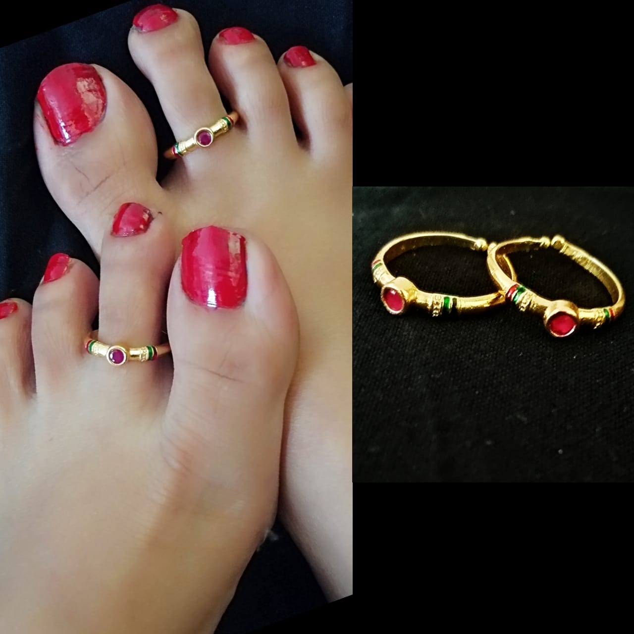 Round Pink Stone Gold Plated Toe Rings - Abdesignsjewellery