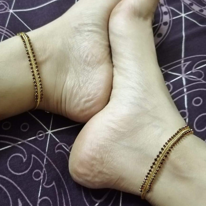 American Diamond Ruby Stone Anklet - Abdesignsjewellery