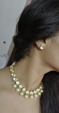 Thumbnail for Gold Plated White Drop Kundan Choker Necklace - Abdesignsjewellery