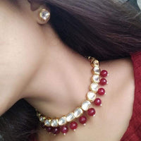 Thumbnail for Gold Plated Red Drop Kundan Choker Necklace - Abdesignsjewellery