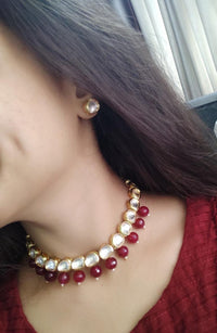 Thumbnail for Gold Plated Red Drop Kundan Choker Necklace - Abdesignsjewellery