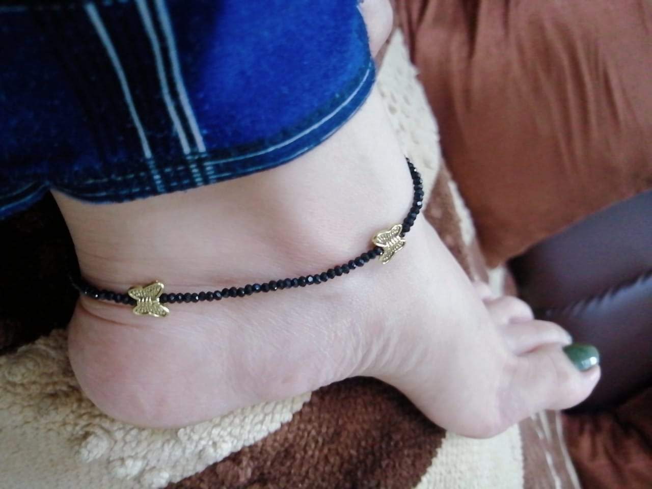 Butterfly Black Stone Anklet - Abdesignsjewellery