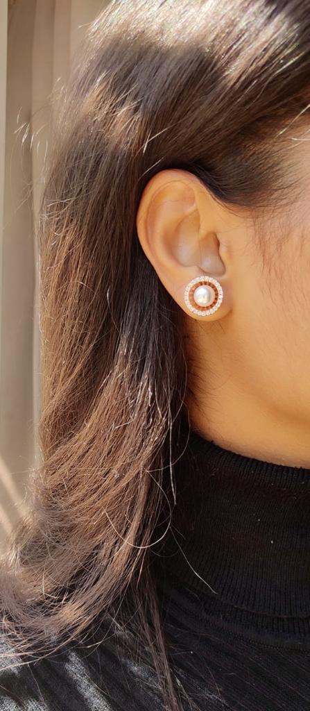 Pearl American Diamond Stud Earring - Abdesignsjewellery