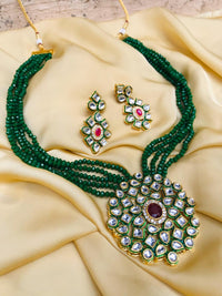 Thumbnail for Pretty Green Beaded Kundan Necklace