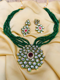 Thumbnail for Pretty Green Beaded Kundan Necklace