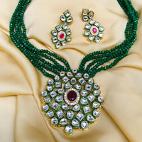 Thumbnail for Pretty Green Beaded Kundan Necklace