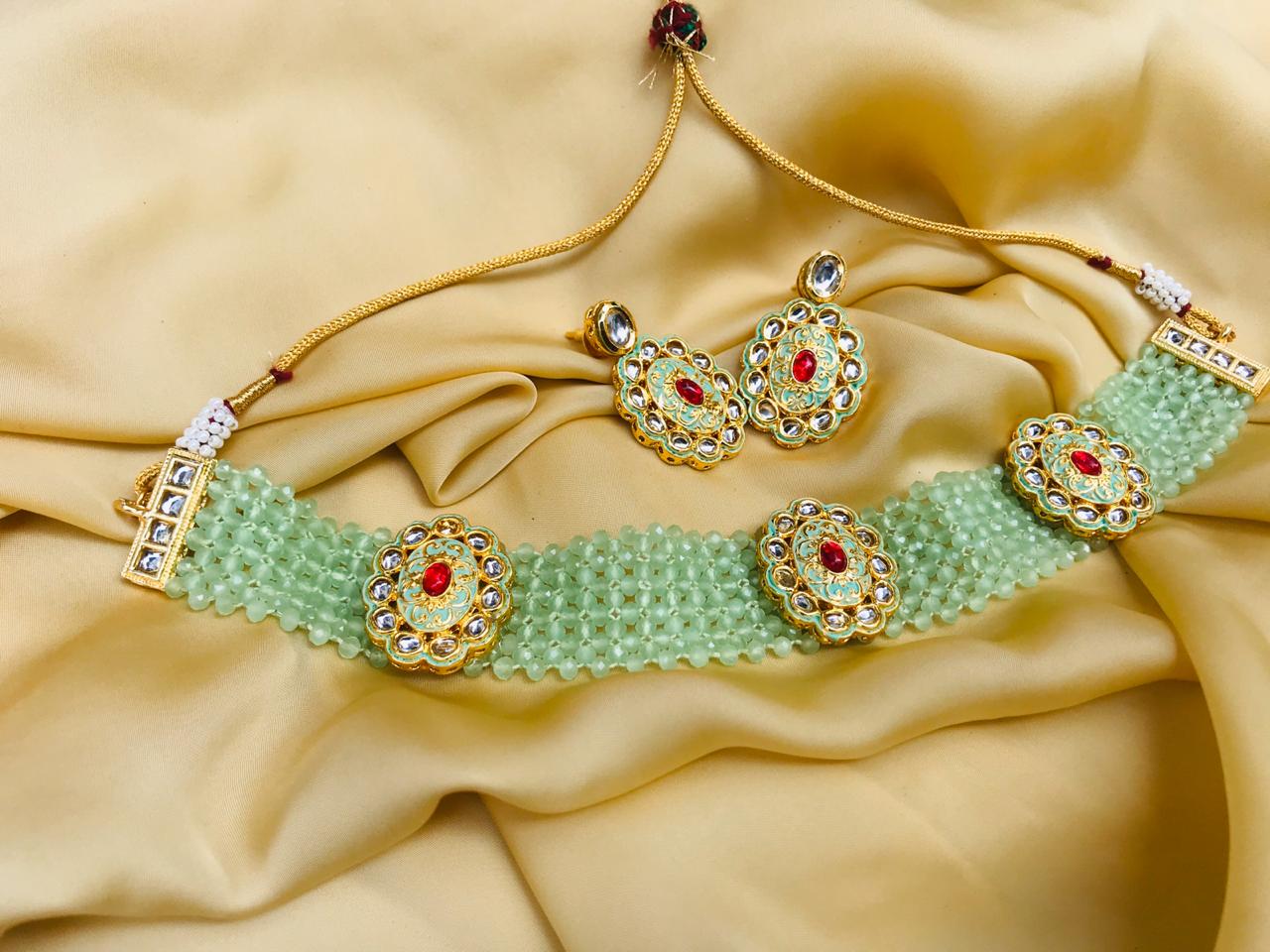Antique Pista Kundan Choker Necklace - Abdesignsjewellery