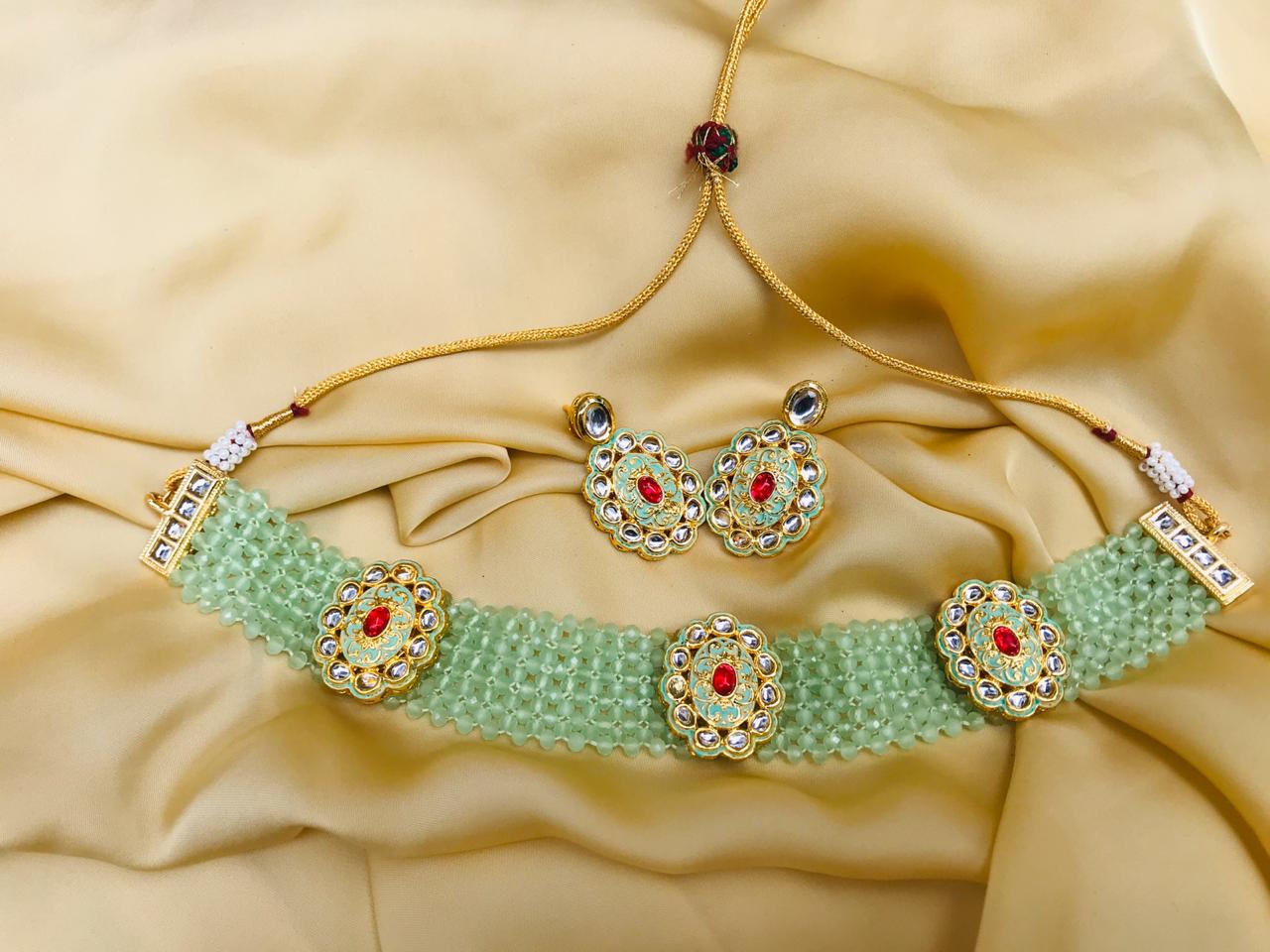Antique Pista Kundan Choker Necklace - Abdesignsjewellery