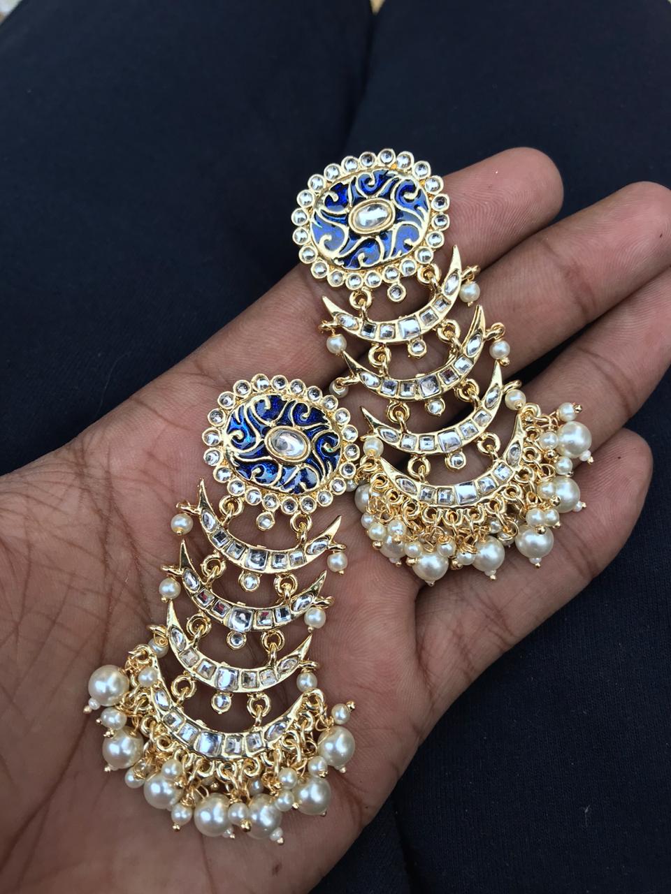 Blue Kundan Earrings Ruby Earrings - Abdesignsjewellery