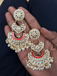 Thumbnail for Fusion Kundan Red Meena Earrings