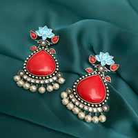 Thumbnail for Red Lotus Design Pearl Drop Earrings