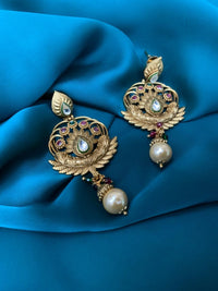 Thumbnail for Attractive Multicolour Gold Tone Pearl Drop Kundan Earrings - Abdesignsjewellery