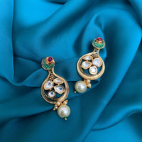 Thumbnail for Antique Gold Plated Pearl Drop Kundan Earrings - Abdesignsjewellery