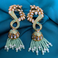 Thumbnail for Traditional Meena Handwork Infinity Design Kundan Pearls Jhumka Earring