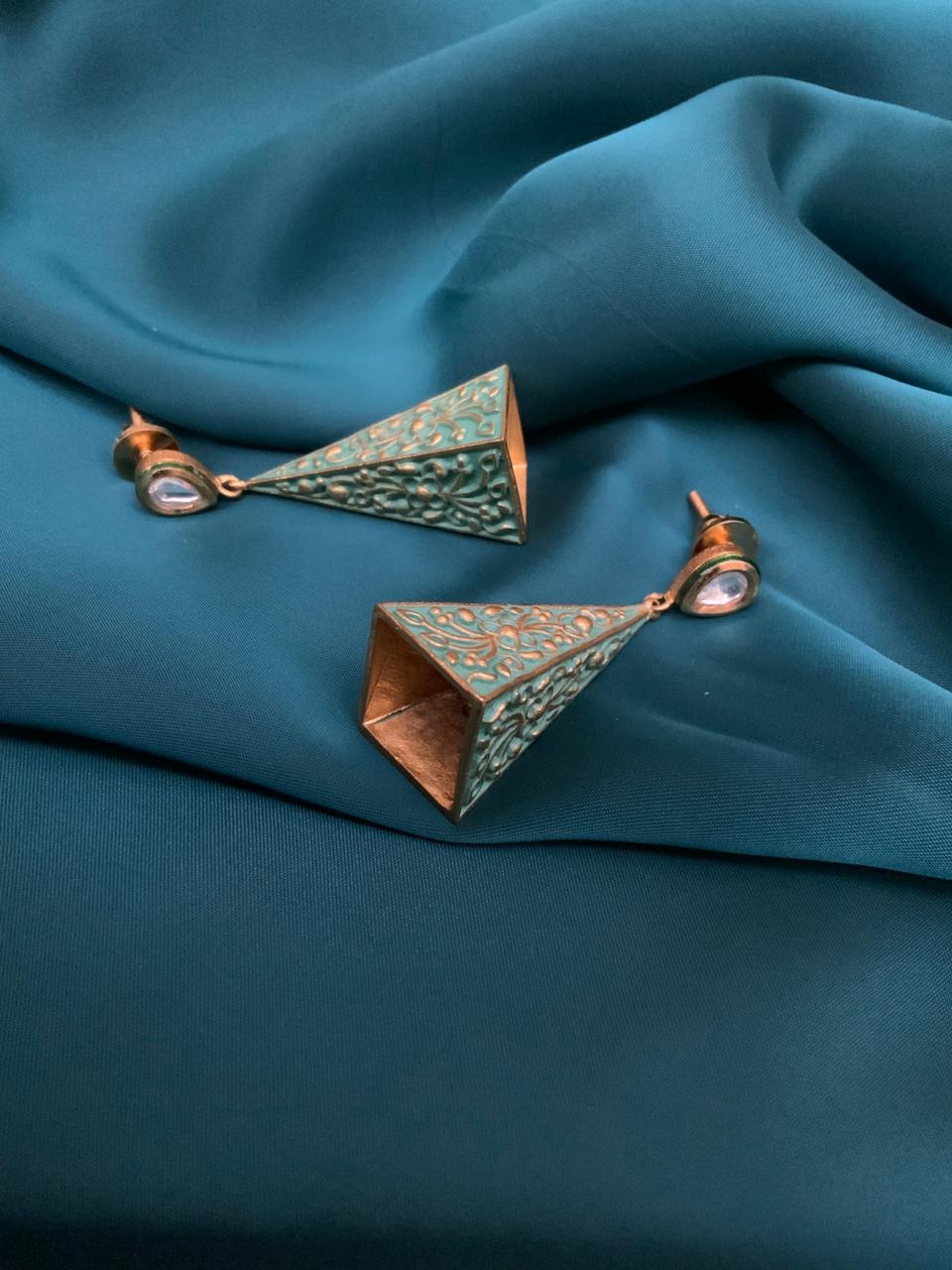 HandCraft Green Pyramid Design Earrings