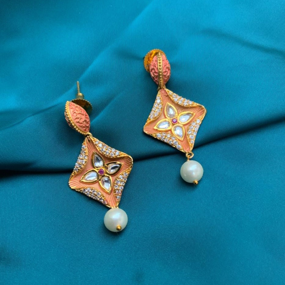 Rose Gold Pearl Drop Kundan Earrings - earrings by Abdesigns Jewellery
