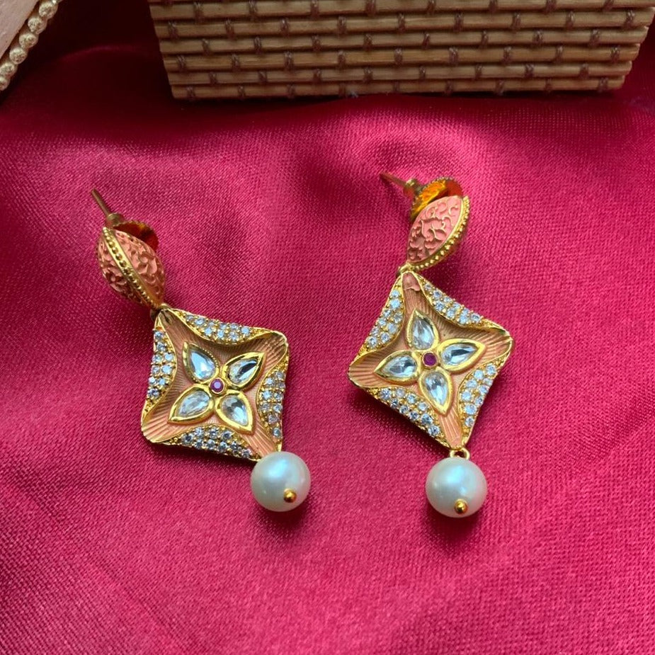 Rose Gold Pearl Drop Kundan Earrings - earrings by Abdesigns Jewellery