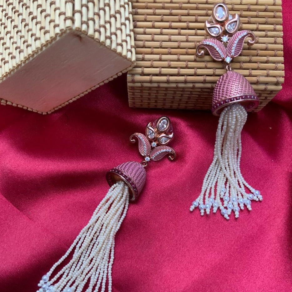 Meenakari Hanging Pearl White Drop Earrings