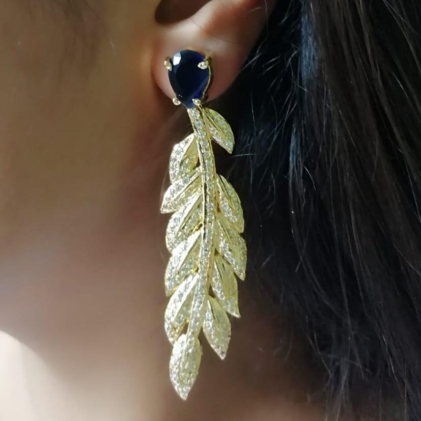 Gold earrings leaf on sale design