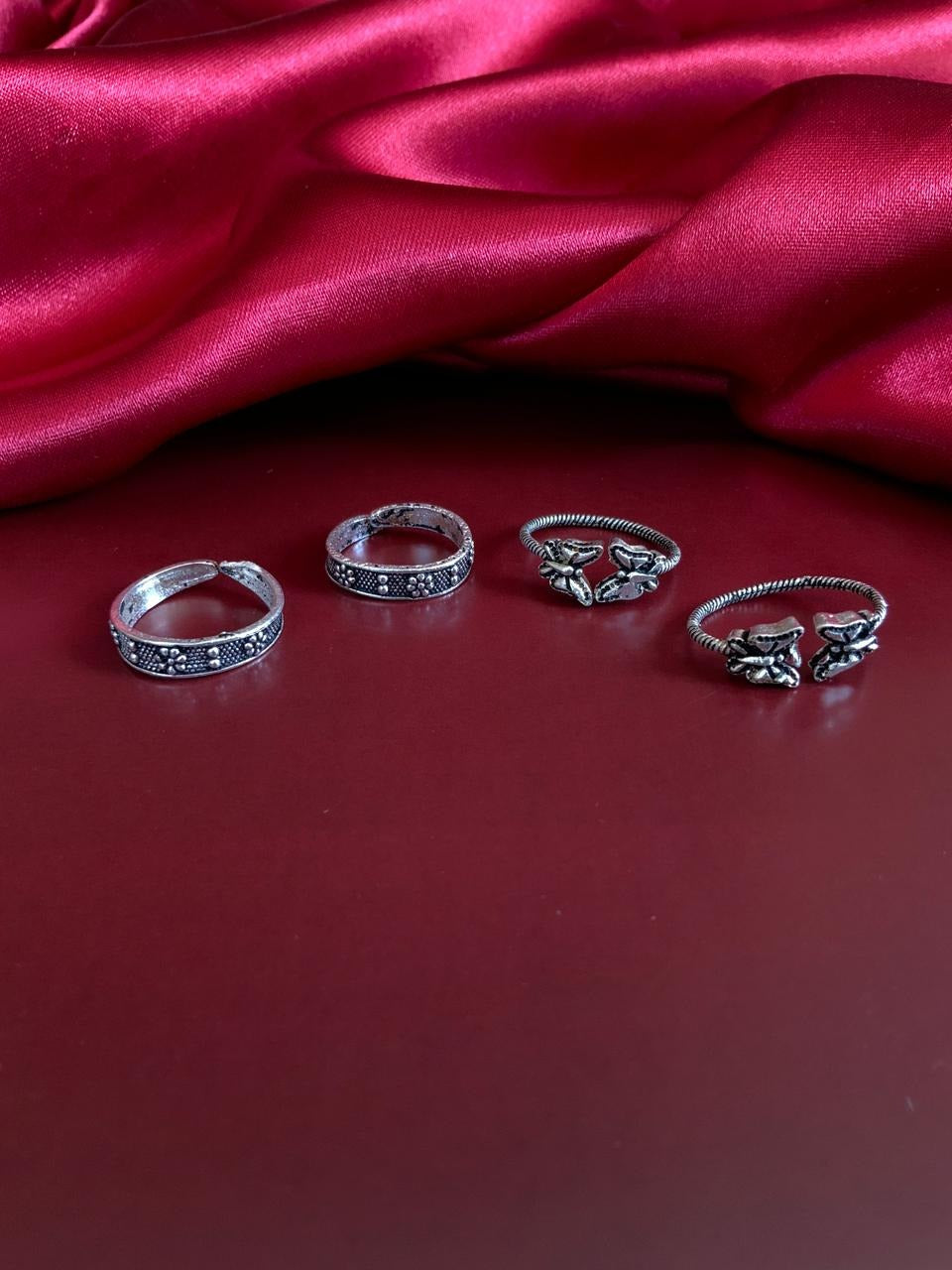 Silver Oxidized 2 Pairs Toe Rings Combo